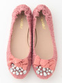 ＪＯパールビジューリボンフラットシューズ/ピンク