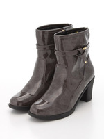 ベルトデザインヒールレインブーツ/グレーエナメル