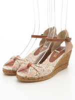 リボン調花柄サンダル/ピンク