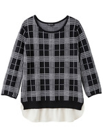 [S]裾シフォンラメチェックプルオーバー/ブラック(219)