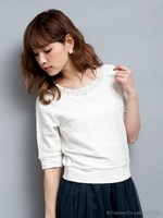 [リプライン]パール裏毛トップス/ネイビー