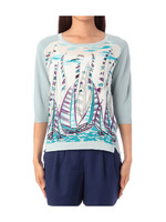 スカーフ柄切り替え鹿の子ニット/サックス(190)