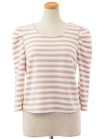 ソデタックボーダートップス/ピンクベージュ