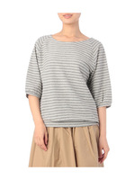 バックリボンつきボーダー七分袖カットソー/グレー(312)