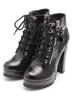 ファスナーショートブーツ/ブラック