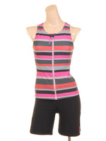 Reebok 杢ボーダータンクトップ水着/ブラックピンク