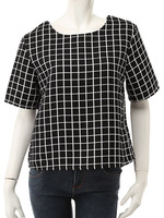 【CEDNIE】格子柄タックトップス/ブラック