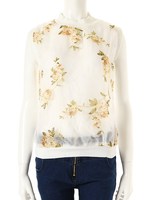 【ECURY】ハイネックオーガンジー花柄トップス/ベージュ