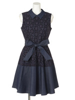 DENIM×LACE OP/ネイビー