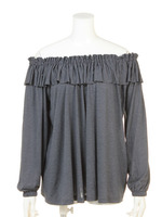 オフショルダーボーダーカットTOPS/ネイビー×グレー