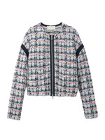 チェックツイードジップカーディガン/ブルー系(292)