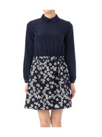 マーガレット柄ドッキングワンピース/ネイビー系(595)