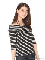 Vオフショル風ボーダーPO/クロ