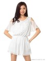 シフォンレース肩開きショートロンパース/ホワイト