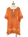ネイティブ刺繍ドルマンチュニック/オレンジ