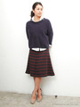 ボーダーカットフレアスカート/NAVY×RED