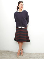 ボーダーカットフレアスカート/NAVY×RED