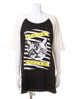ラッキーキャットラグランTシャツ/ブラック