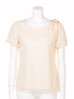 肩リボンドットチュールブラウス/イエロー