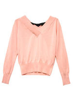 Vネックバックリボンニットプルオーバー/ピンクベージュ