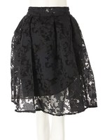 【CEDNIE】オーガンジーフラワーミディフレアスカート/ブラック