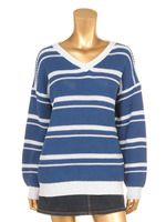 ランダムボーダーVネックニットTOPS/LGRY/WHT