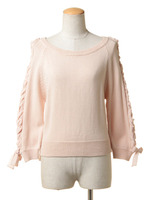 レースアップニットトップス/オフホワイト