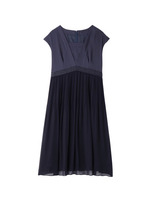 [L]サテン&シフォン切り替えワンピース/ブラック(019)