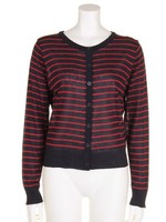 クールネックボーダーカーディガン/ネイビー