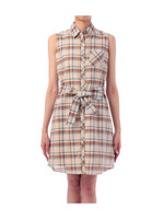 ノースリーブチェックシャツワンピース/ベージュ系(251)
