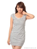 ビジュー付きバック開きボーダーSET UP/ブルー