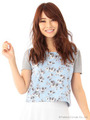 フラワーパフキャップスリーブTOPS/ネイビー