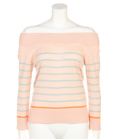 ボーダーオフショルダーニットTOPS/ネイビー×ホワイト