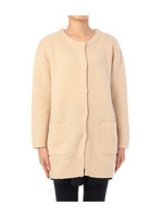 ポケットつき比翼ロングニットカーディガン/ベージュ(052)