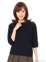 肩ビジュー7分袖ニット/オフ