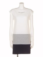 カラーブロッキングビジューカットワンピ/ホワイト