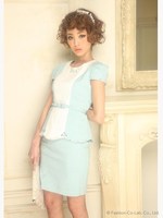 ショートスリーブペプラムドレス/ミントブルー