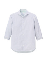 リバーシブルストライプ七分袖シャツ/ブルー系(394)