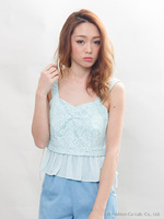 レース×シフォン レイヤードビスチェ/ミント