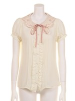 衿リボン刺繍ブラウス/ピンク