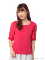 袖リボン異素材プルオーバー/レッド