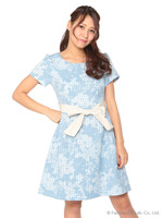 ギンガム×フラワーワンピース/サックス