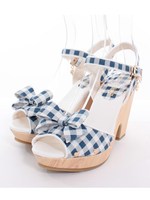 ハート×リボンウッドソールサンダル/青系