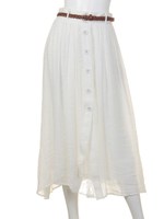 T/Rスラブ前開きロングスカート/オフ白