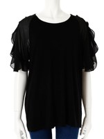 【ECURY】袖シフォンフリルチュニック/ブラック