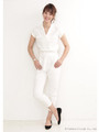 【KiiRA】COTTON LINEB JUMP SUIT/BGE