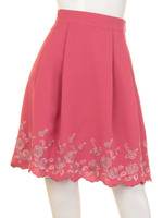 クリンクルローズ刺繍スカート/コイピンク