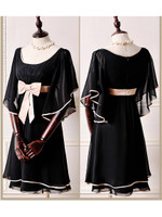 シフォンAラインワンピース/ブラック×ベージュ