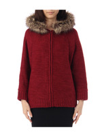 ファー付きボアニットジップカーディガン/ボルドー(064)