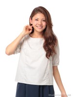 肩フリルブラウス/ベージュ柄